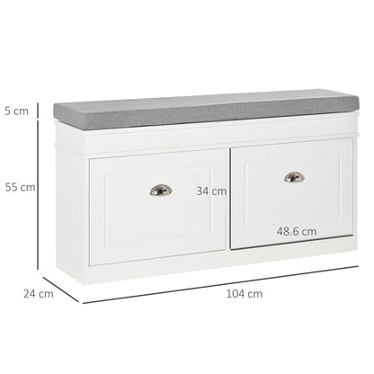 Shoe Storage Bench With Seat Cushion Hallway Cabinet Organizer with 2 Drawers Adjustable Shelf for Entryway Living Room Bedroom White