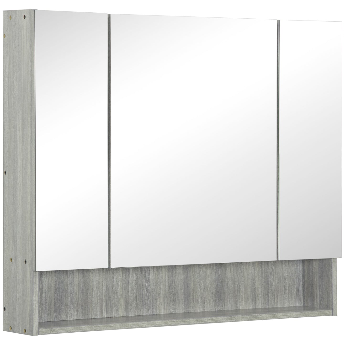 Kleankin Bathroom Mirror Cabinet, Wall Mounted Storage Cabinet with Adjustable Shelves, 3 Doors and Cupboards, Grey