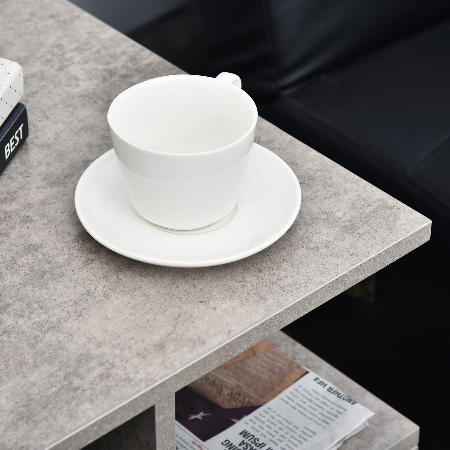 Side Table, 3 Tier End Table with Open Storage Shelves, Living Room Coffee Table Organiser Unit, Set of 2, Cement Colour