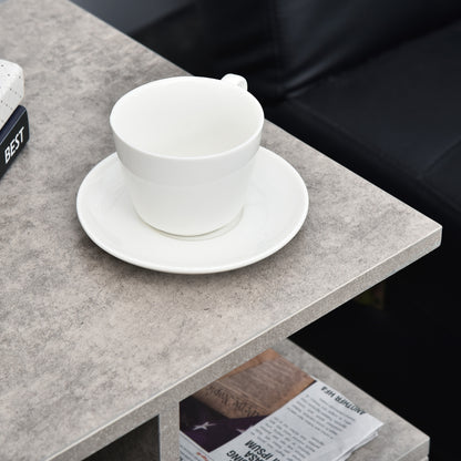 Side Table, 3 Tier End Table with Open Storage Shelves, Living Room Coffee Table Organiser Unit, Set of 2, Cement Colour