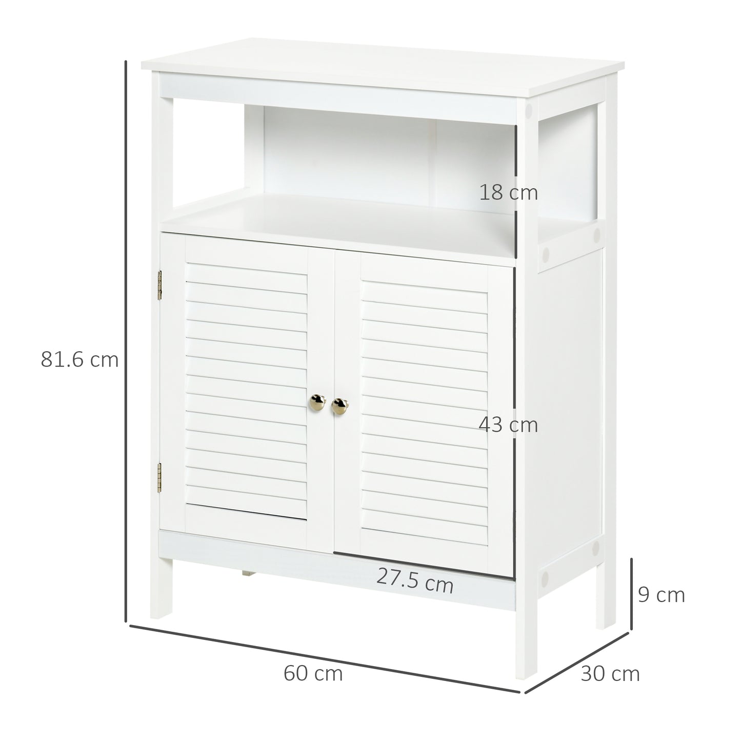Kleankin Freestanding Bathroom Storage Cabinet Organizer Cupboard with Double Shutter Doors Wooden Furniture White