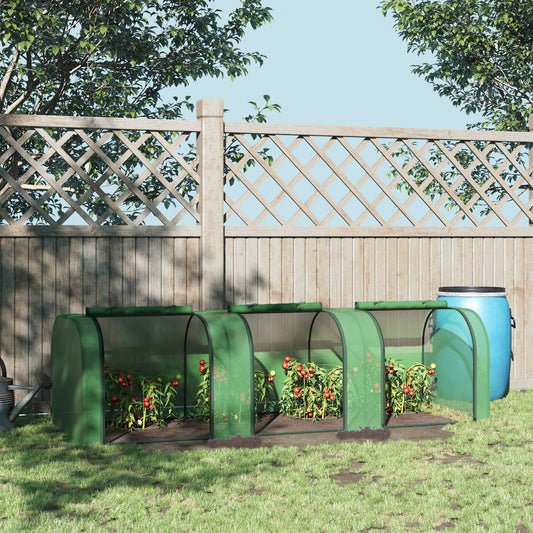 Outsunny PE Tunnel Greenhouse Green Grow House Steel Frame for Garden Backyard with Zipper Doors 295x100x80 cm Green