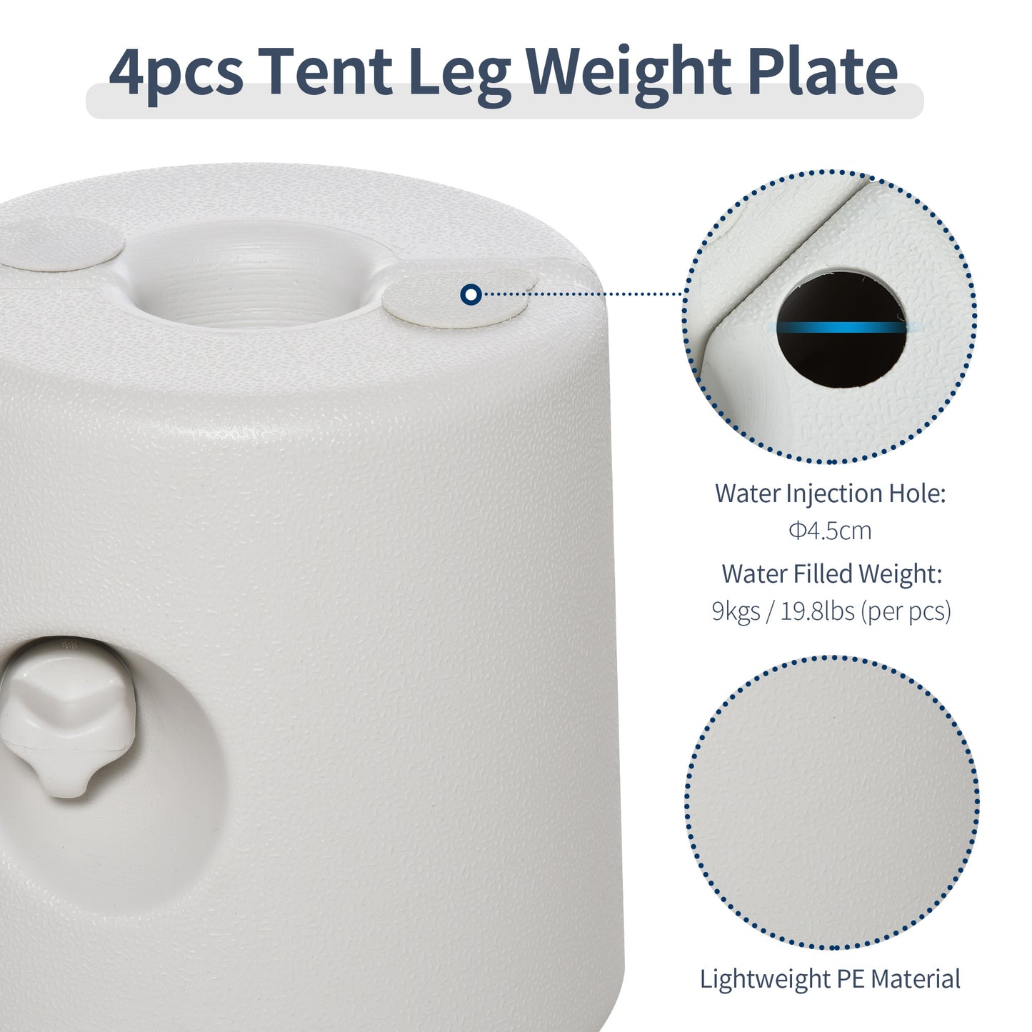 Outsunny Tent Weight Base, 4pcs Plastic Anchor Weights-White