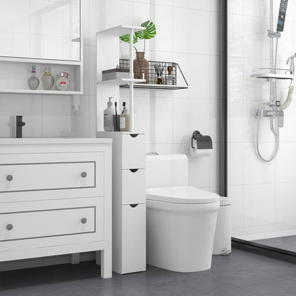 Kleankin Slim Bathroom Storage Cabinet with Drawers, Tall Bathroom Cupboard with 2-Tier Shelf, White