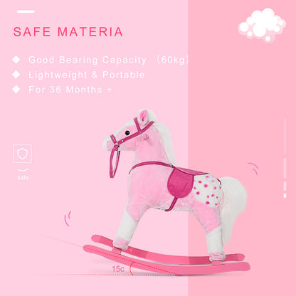 Childrens Plush Rocking Horse with Sound-Pink