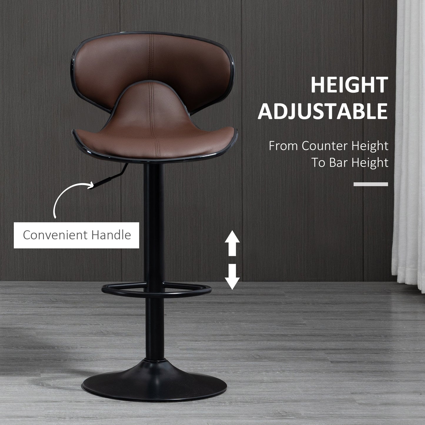 Swivel Bar Stools Set of 2, Barstools with Footrest and Backrest, Steel Frame Gas Lift, for Kitchen Counter Dining Room, Brown