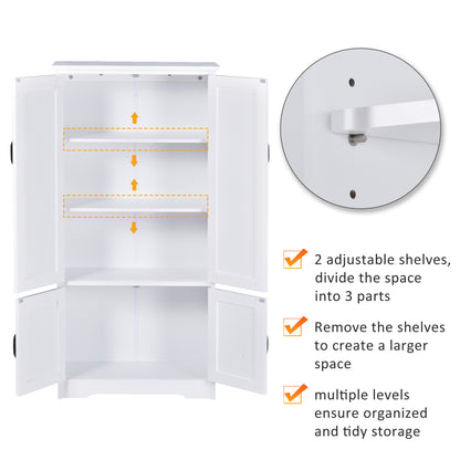 Accent Floor Storage Cabinet Kitchen Pantry with Adjustable Shelves and 2 Lower Doors, White