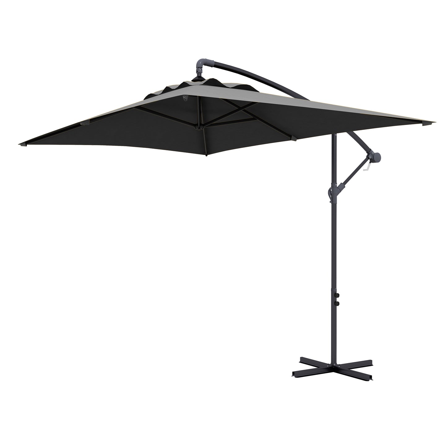 Outsunny 3x2m Cantilever Cross Base Banana Parasol With Crank Handle And 6 Ribs, Rectangular Hanging Patio Umbrella For Outdoors - Grey