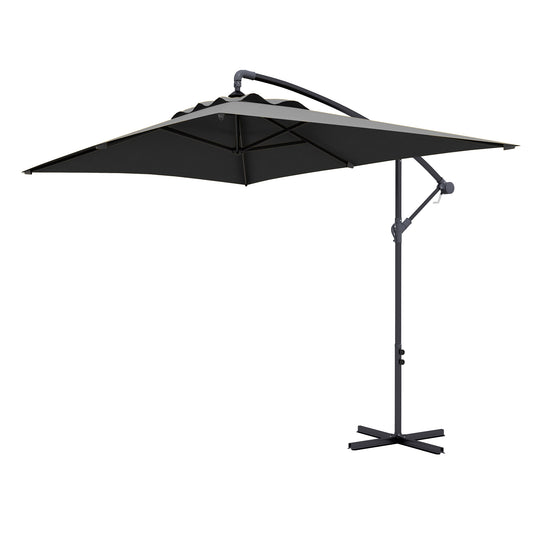 Outsunny 3x2m Cantilever Cross Base Banana Parasol With Crank Handle And 6 Ribs, Rectangular Hanging Patio Umbrella For Outdoors - Grey