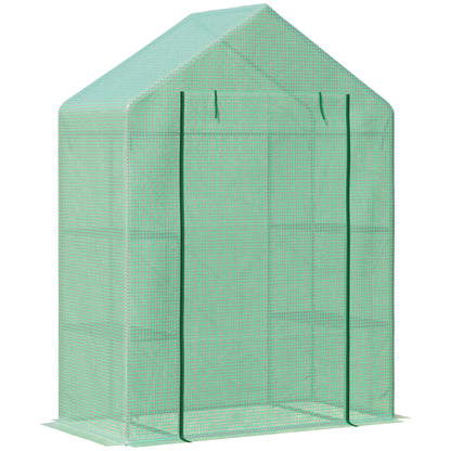 Outsunny Walk-In Greenhouse Portable Gardening Plant Grow House with 2 Tier Shelf, Roll-Up Zippered Door and PE Cover, 141 x 72 x 191 cm
