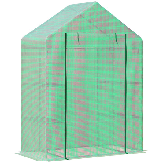 Outsunny Walk-In Greenhouse Portable Gardening Plant Grow House with 2 Tier Shelf, Roll-Up Zippered Door and PE Cover, 141 x 72 x 191 cm