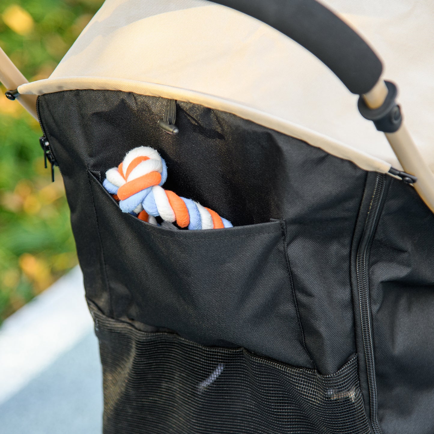 PawHut Oxford Pet Stroller for Small Minature Dogs with Rain Cover Dark Khaki