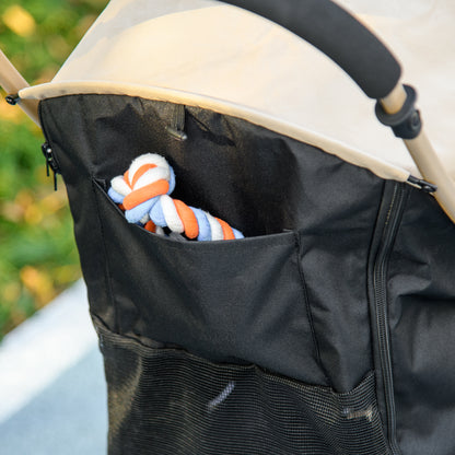 PawHut Oxford Pet Stroller for Small Minature Dogs with Rain Cover Dark Khaki