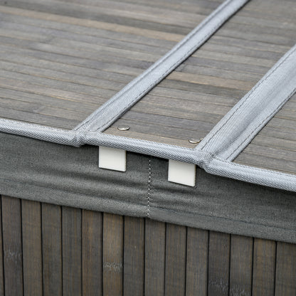 Bamboo Laundry Basket with Lid, 100 Litres Laundry Hamper with 2 Sections, Removable Washable Lining, Washing Baskets, 62.5 x 37 x 60.5cm, Grey