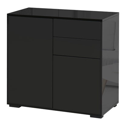 High Gloss Sideboard, Side Cabinet, Push-Open Design with 2 Drawer for Living Room, Bedroom, Black