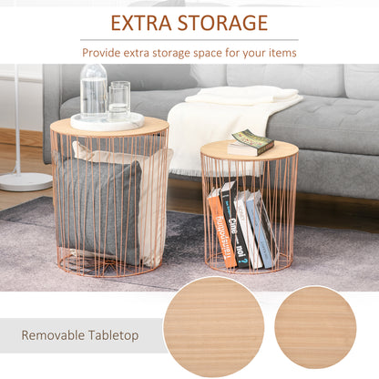 Modern Style 2 Pack Bedside Table W/ Storage Sofa End Side Night Stand Bedroom Living Room - Rose Gold Color Base