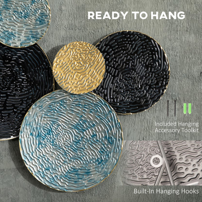 3D Metal Wall Art Modern Circle Hanging Wall Sculptures Home Decor for Living Room Bedroom Dining Room, Blue Black Gold