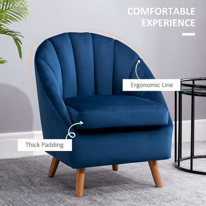 Accent Chair Velvet Fabric Single Sofa Armchair Home Living Room Solid Wood Leg Upholstered Side Armchair Blue