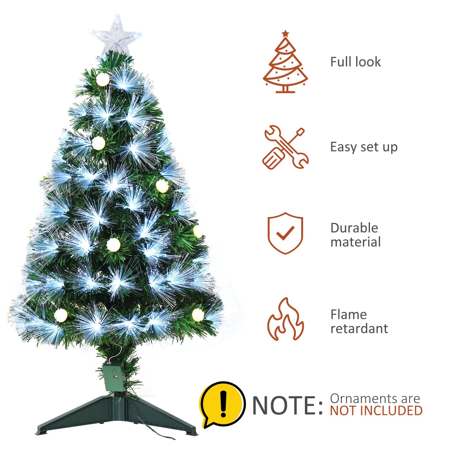 3ft White Pre Lit Christmas Tree With 90 LEDs Star Topper Tri-Base Full Bodied Pre-Lit For Home