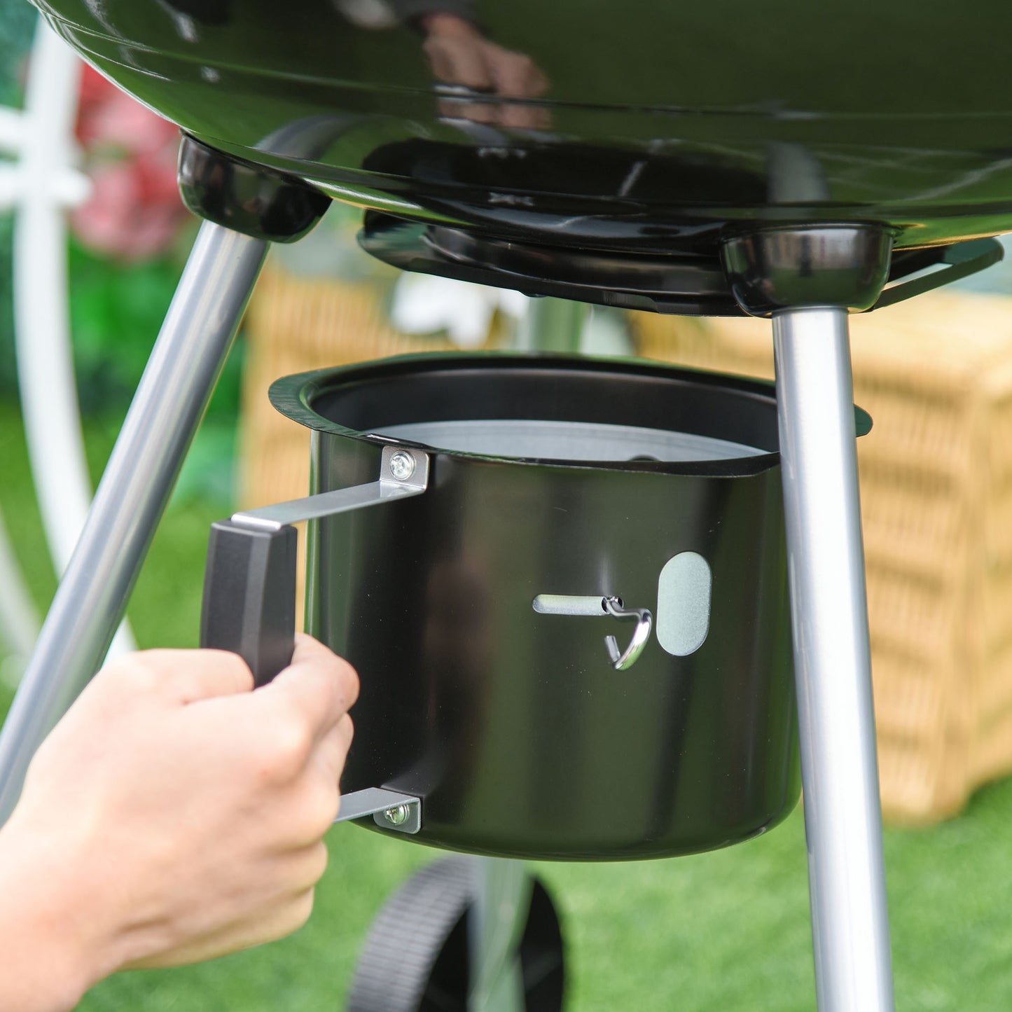 Outsunny Charcoal BBQ Portable Kettle BBQ Charcoal Grill Outdoor Barbecue Picnic Party Camping w/ Wheels