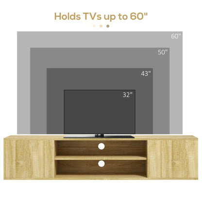 Floating TV Stand Cabinet for TVs up to 60", Wall Mounted TV Unit with Open Shelf, Storage Cupboards and Cable Management