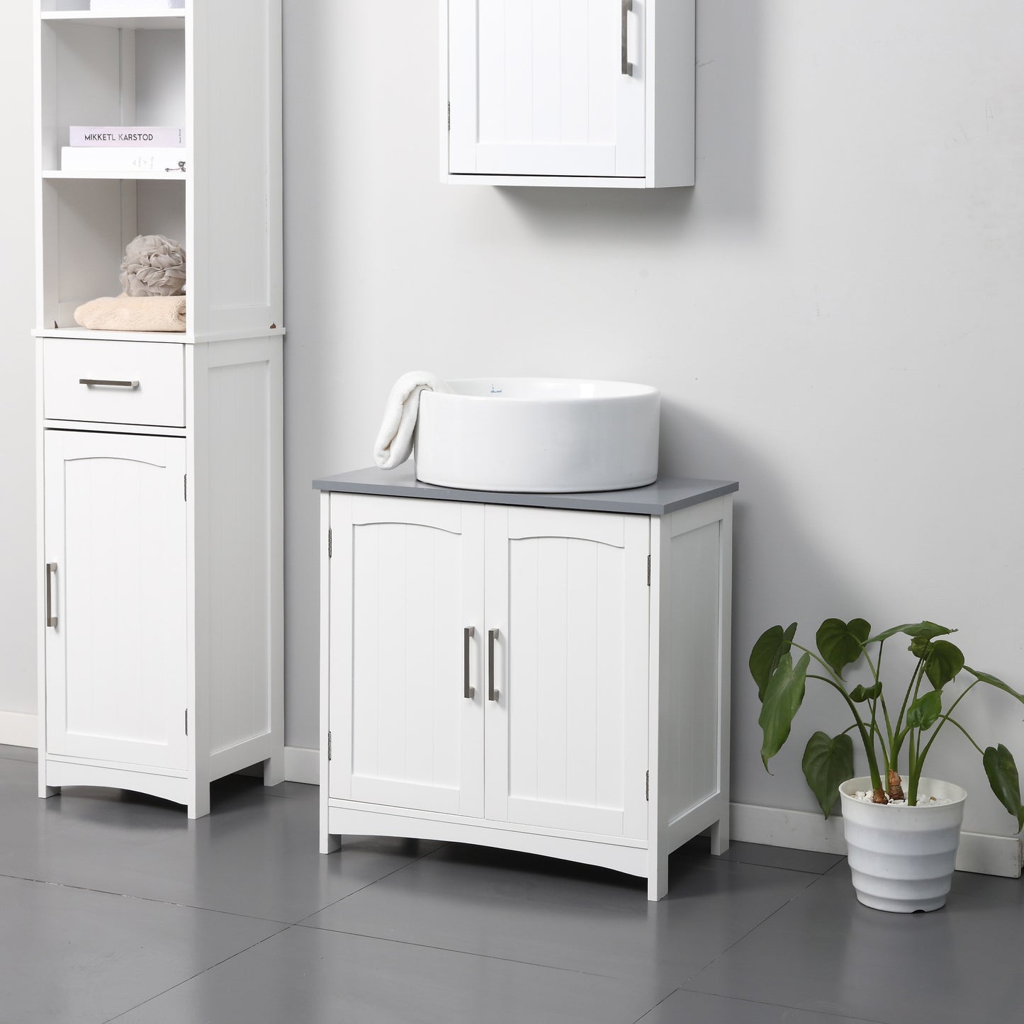 Kleankin Pedestal Under Sink Cabinet with Double Doors, Modern Bathroom Vanity Unit, Storage Cupboard with Adjustable Shelves, White
