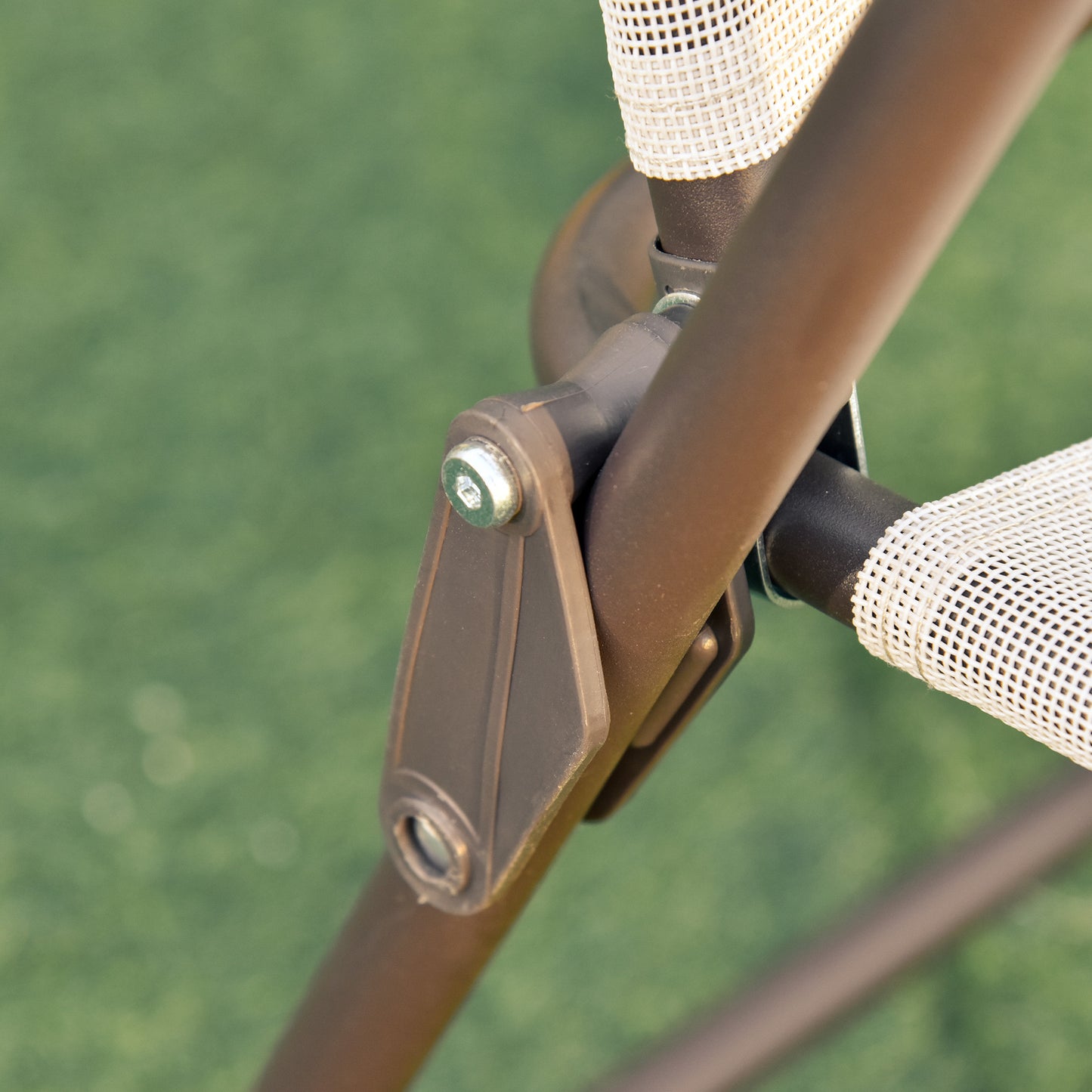 Outsunny Garden Patio Texteline Folding Chairs Plus Table and Parasol Furniture Bistro Set - Beige (6-Piece)