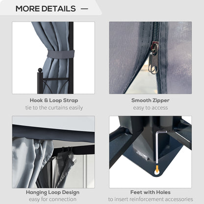 Outsunny 4 x 3.35(m) Patio Metal Gazebo Canopy Garden Tent Sun Shade, Outdoor Shelter with 2 Tier Roof, Netting and Curtains, Steel Frame, Grey