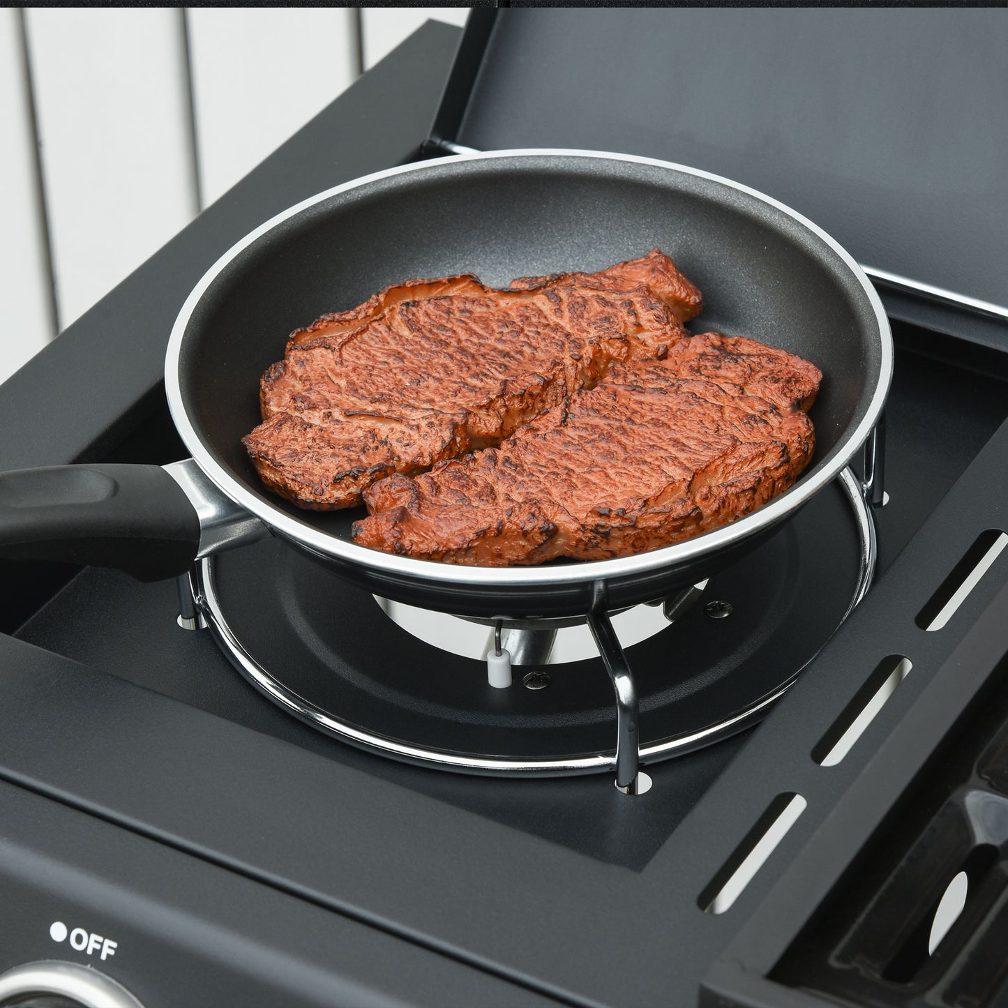 Outsunny Gas BBQ Gas Grill Barbecue 3+1 Burner Garden BBQ Trolley w/ Side Burner Warming Rack Side Shelves Storage Cabinet Piezo Ignition 110x50x100cm