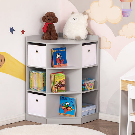 Kids Storage Cabinet Corner Toy Storage Organizer Bookcase Rack for Children's Play Room/Bedroom with Anti-tipping Hardware Drawers, Grey