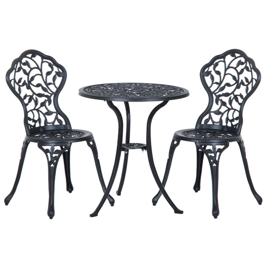 Outsunny 3 Piece Cast Aluminium Bistro Set Garden Furniture Dining Table Chairs Antique Outdoor Seat Patio Seater