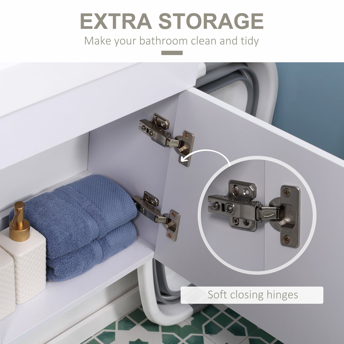 Kleankin Bathroom Vanity Unit with Basin, Wall Mounted Bathroom Wash Stand with Sink, Tap Hole and Storage Cabinet, White