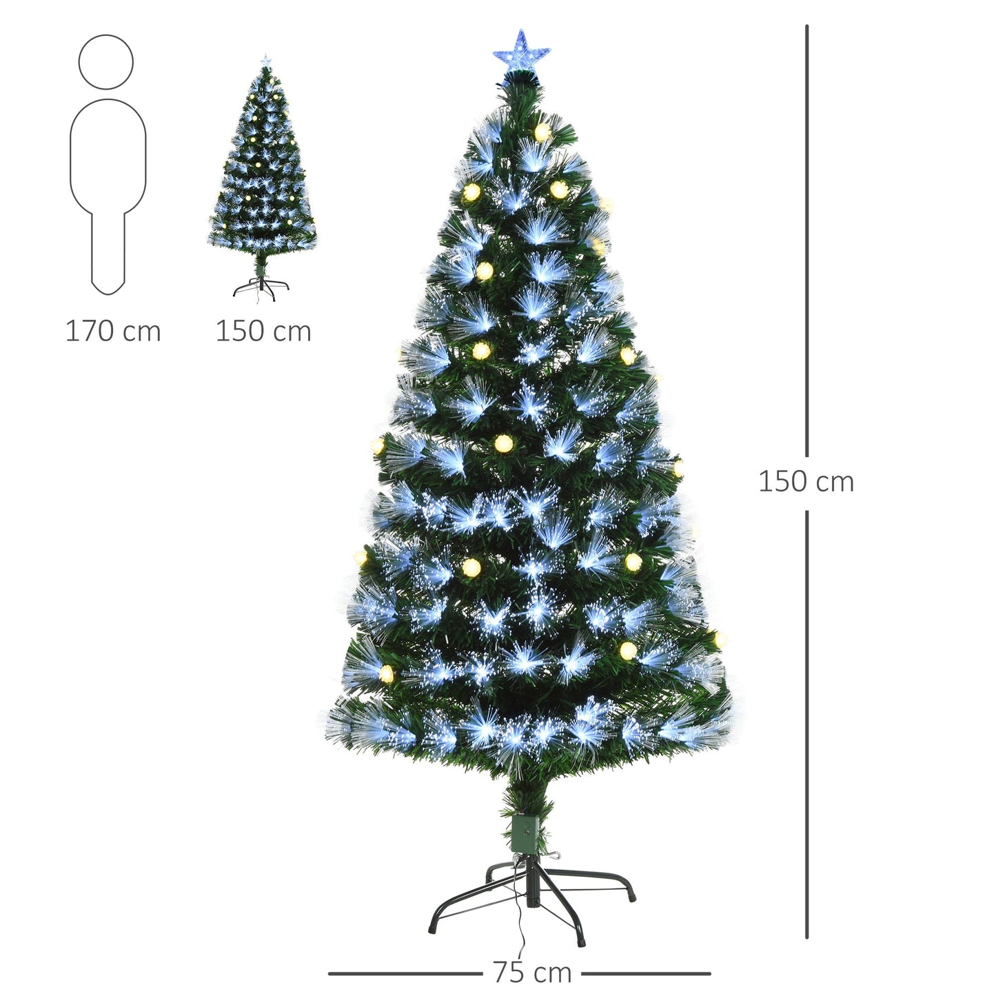 5ft White Light Artificial Christmas Tree With 180 LEDs Star Topper Tri-Base Full Bodied Seasonal Decoration Pre-Lit Home