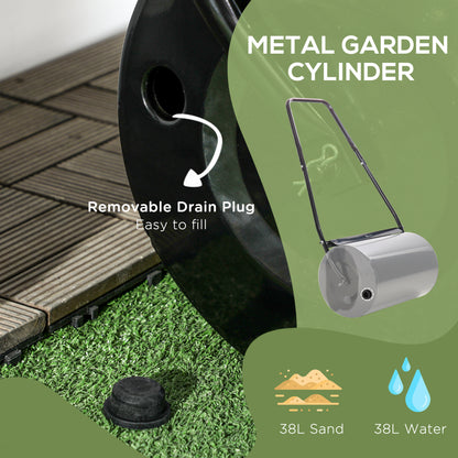 DURHAND 38L Heavy Duty Water or Sand Filled Garden Steel Lawn Roller Drum 50cm Black