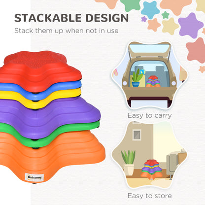 Outsunny 6 Piece Balance Stepping Stones for Kids Starfish Style Non-slip Obstacle Course Stackable Balance Blocks Encourage Toddler Balance