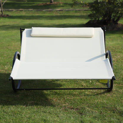 Outsunny Texteline Double Lounger With Pillow - Beige