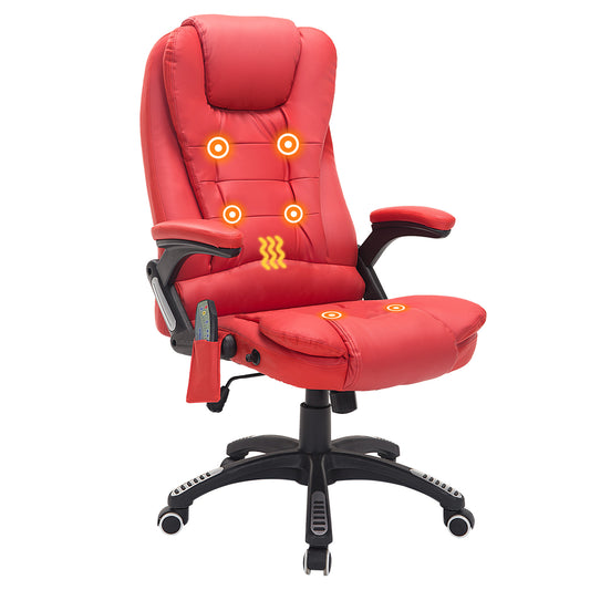 Heated Vibrating Massage Office Chair With Reclining Function, Red