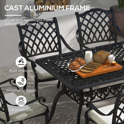 Outsunny 7 Piece Aluminium Patio Dining Set with Umbrella Hole Black