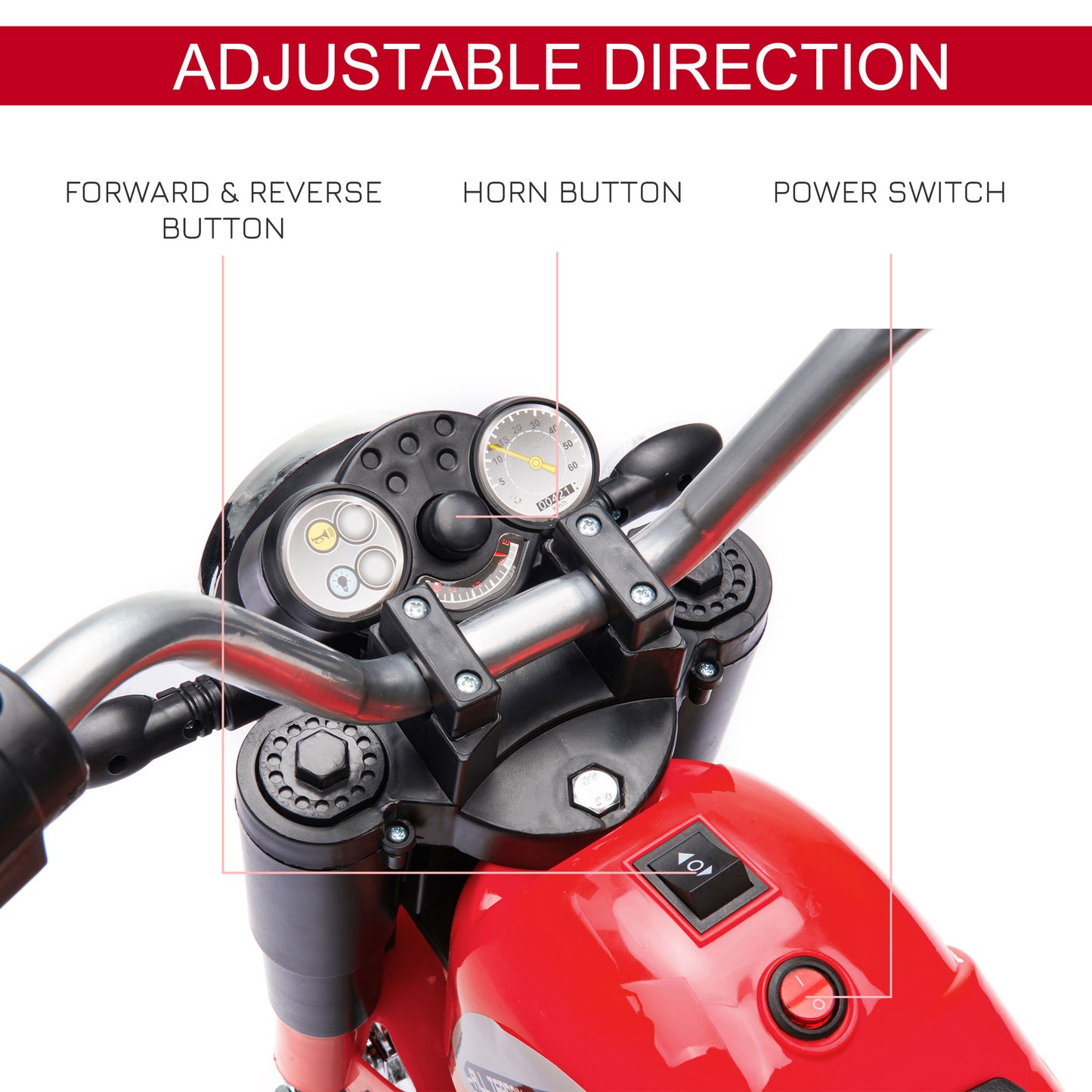 Kids Electric Motorcycle Ride-On Toy 3-Wheels Battery Powered Motorbike Rechargeable 6V with Horn Headlights Motorbike for 18 - 36 Months Red
