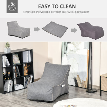 Bean Bag Chair, Large Foam Stuffed lounger Indoor Furniture with Washable Cover, Side Pockets and Backrest, Dark Grey
