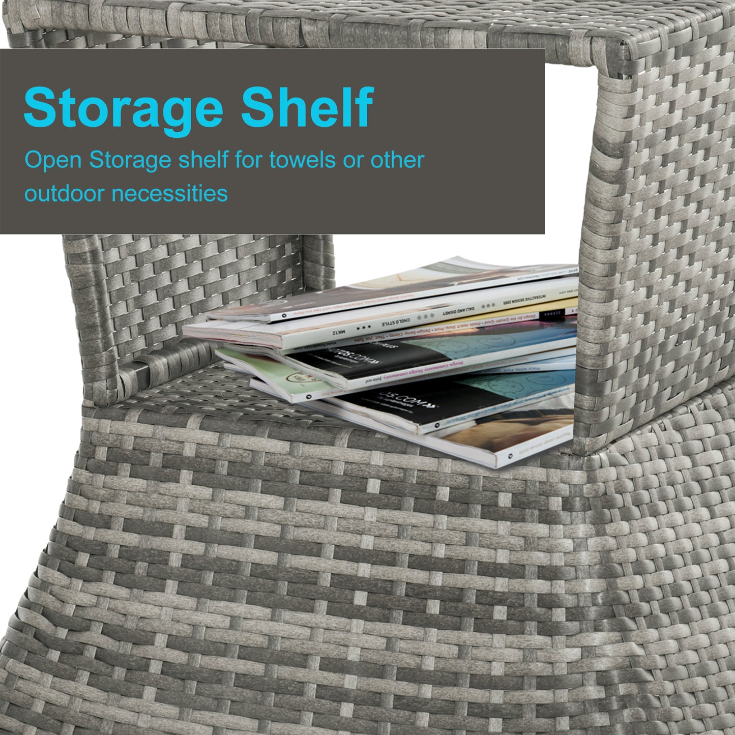 Outsunny Outdoor Patio Rattan Wicker Coffee Table Bistro Side Table w/ Umbrella Hole and Storage Space, Grey