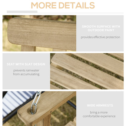 Outsunny Outdoor Wooden 2-Seater Porch Swing Chair Hanging Hammock Garden Furniture,Natural Porch Bench Chains