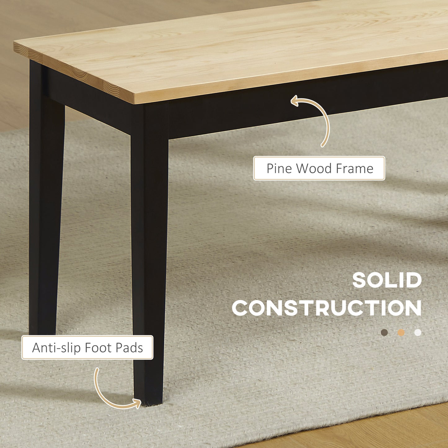 Wood Dining Bench for 2 People, Wooden Bench for Kitchen, Dining Room, Entryway, Natural Wood Effect 102cm