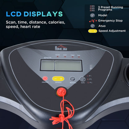 Foldable Motorised Treadmill Indoor Electric Adjustable Running Machine 3 Preset Programs w/ LCD Display, Cup Holders, Black