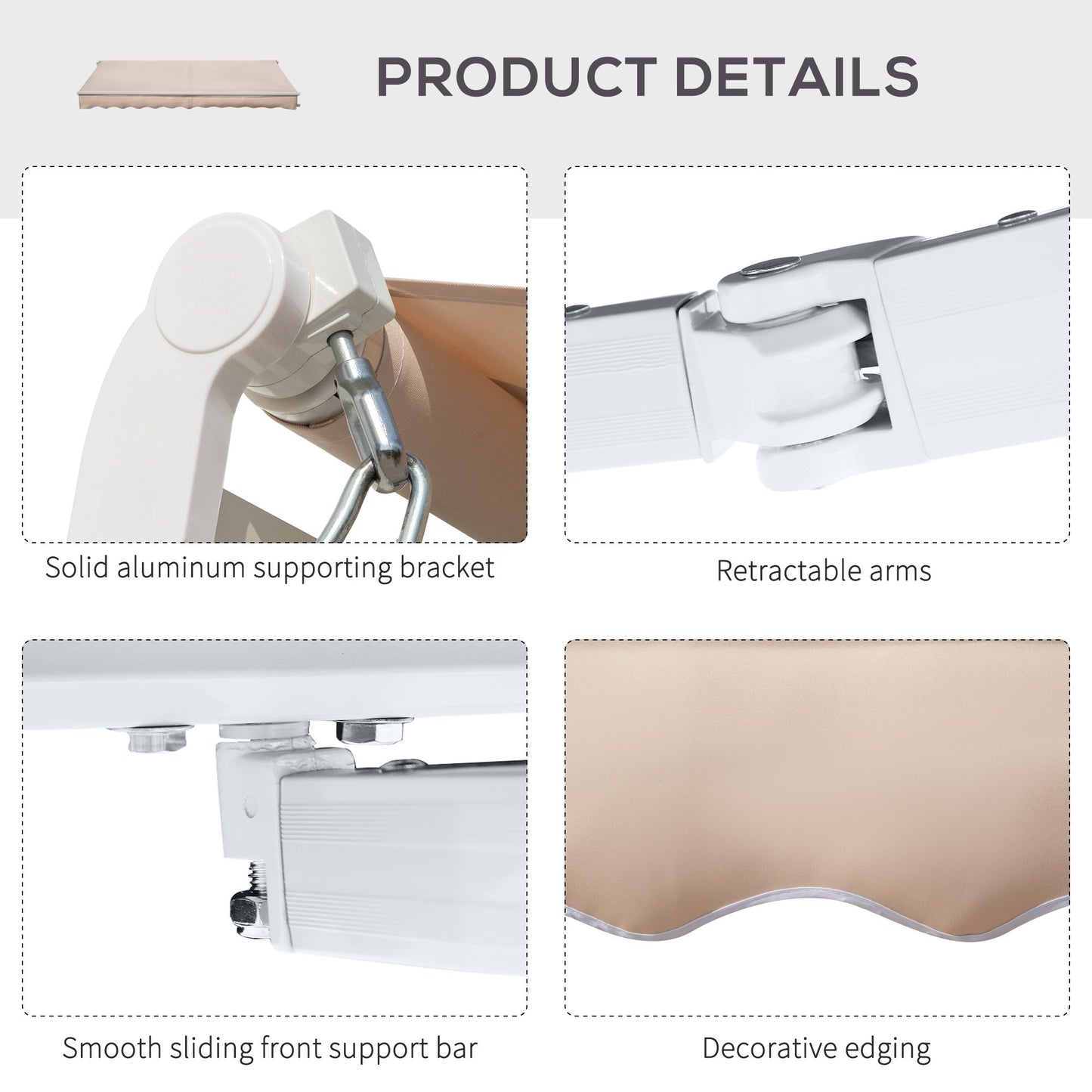 Outsunny 4 x 2.5m Retractable Manual Awning Window Door Sun Shade Canopy with Fittings and Crank Handle Beige