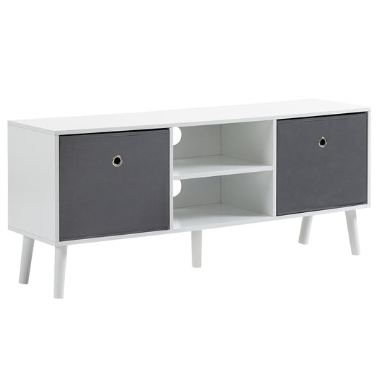 TV Unit with Storage for TVs up to 50'' Flat Screen with Foldable Drawers and Shelves, Entertainment Center for Living Room, Bedroom