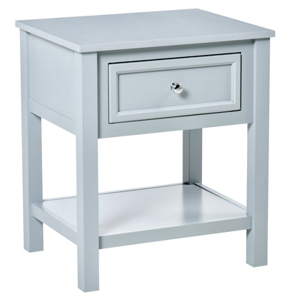 Bedside End Table Nightstand w/ Drawer Open Shelf Table Top Metal Handle Classic Home Stylish Furniture Grey