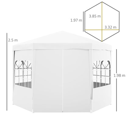 Outsunny 4 m Party Tent Wedding Gazebo Outdoor Waterproof PE Canopy Shade with 6 Removable Side Walls