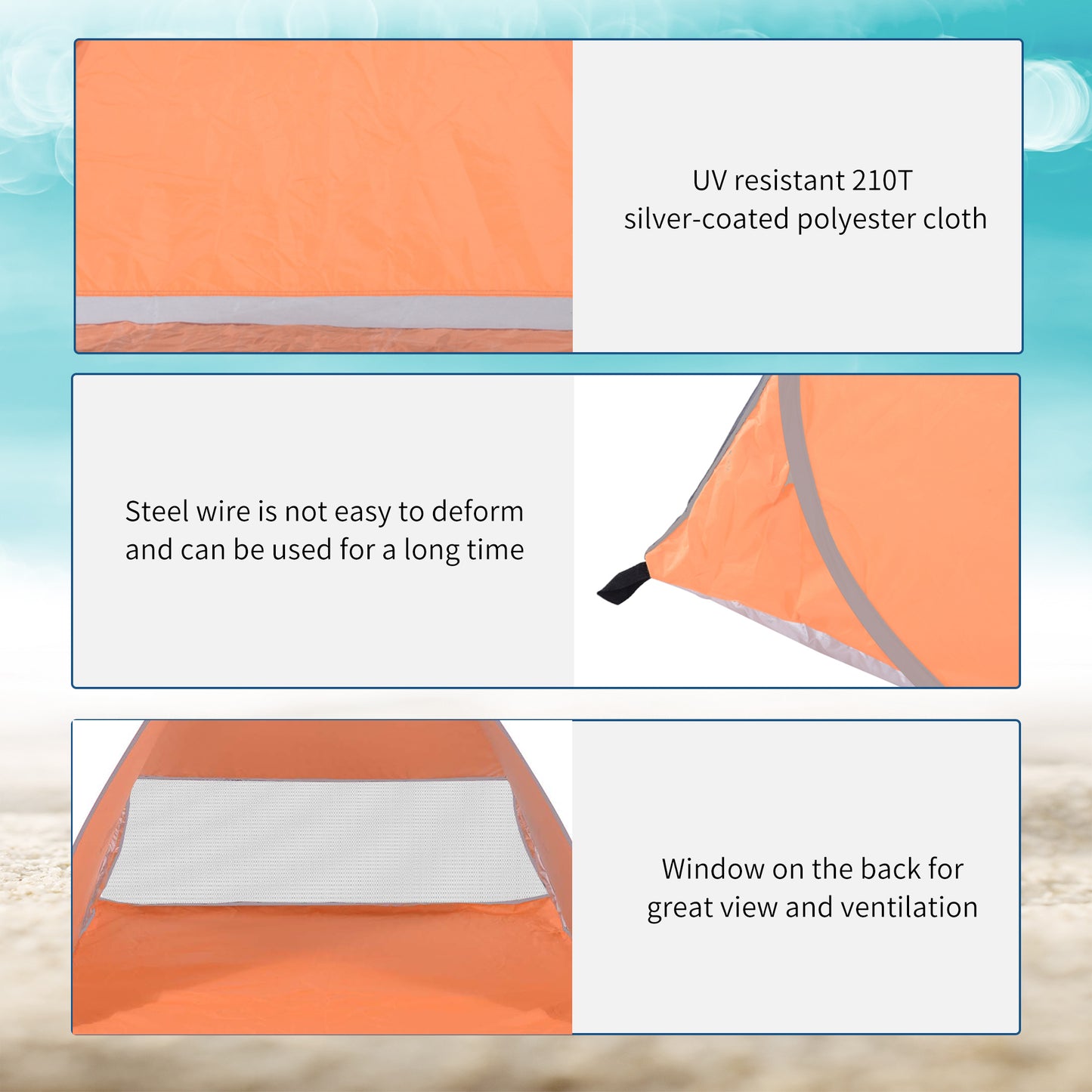 Outsunny Pop-up Portable Beach Tent Hiking UV Protection Patio Sun Shade Shelter Tent of 2 Person-Orange