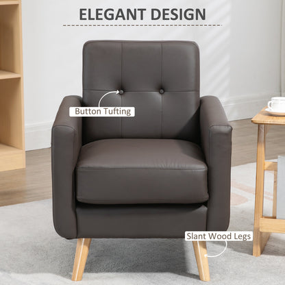Modern Accent Chair, Tufted Living Room Chairs, PU Leather Armchair for Bedroom, Home Office, Brown
